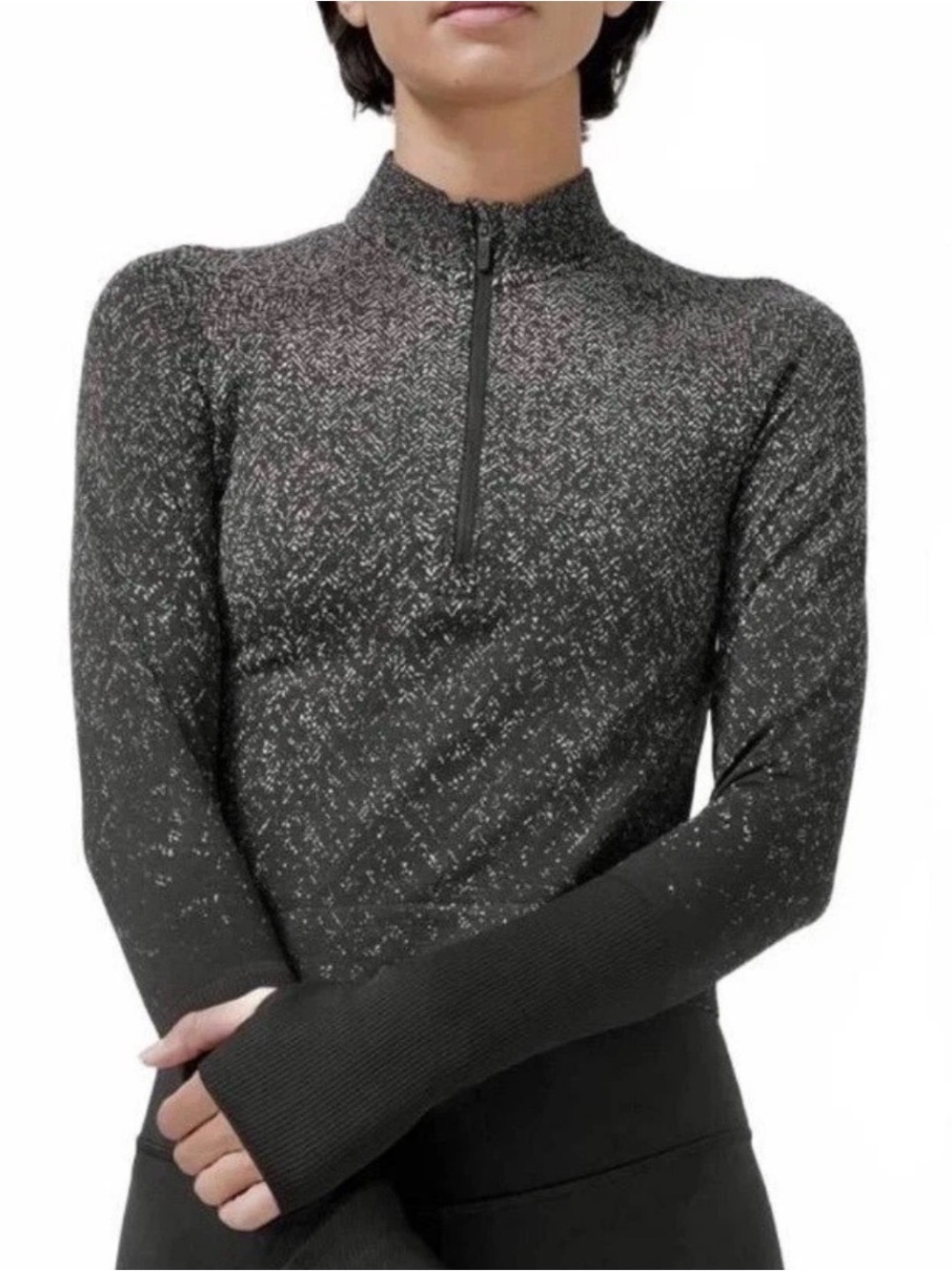 Lululemon Rest Less Half Zip Pullover Herringbone Black White Women Size 6